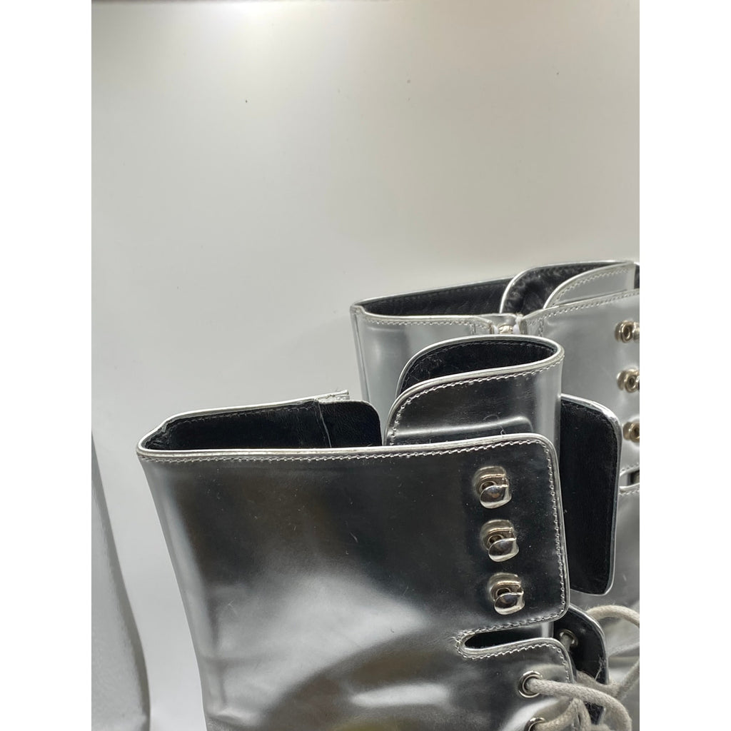 CALVIN KLEIN Women's Silver Metallic Windora Mid Lace-Up Grunge Boots SZ 5