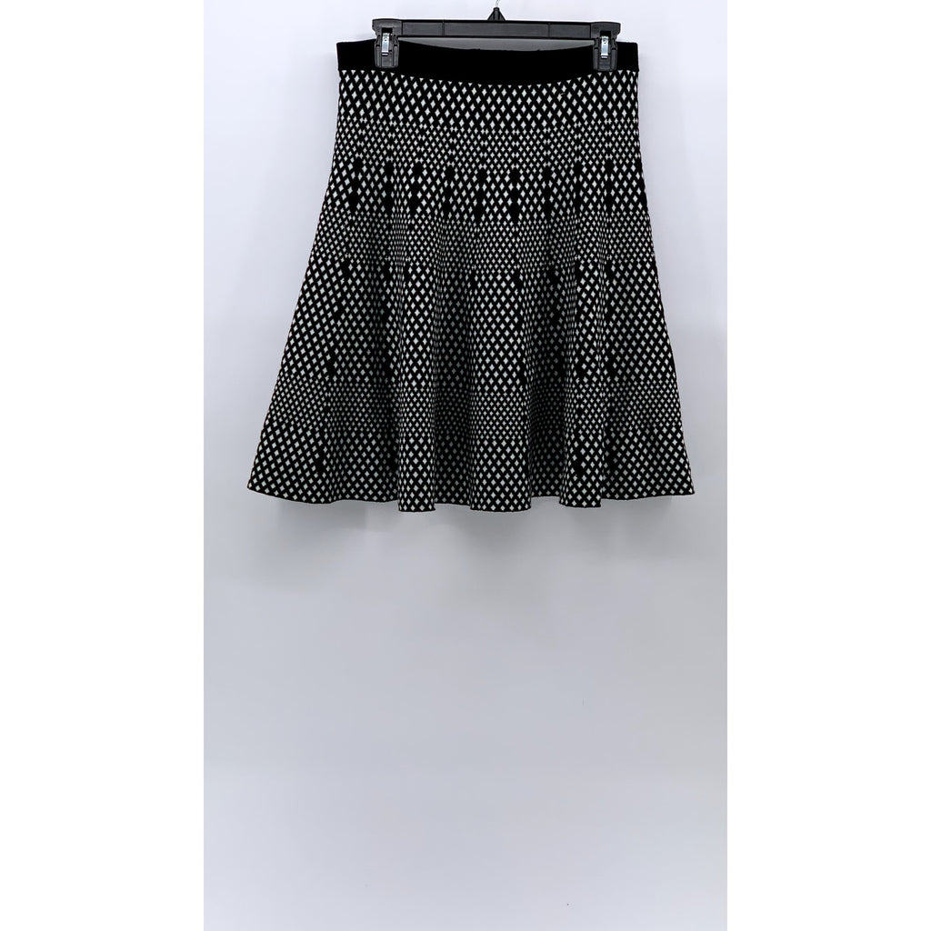 CARMEN MARC VALVO Women's Black-White Knit Mixed Diamond Flare Pull-On Skirt SZM