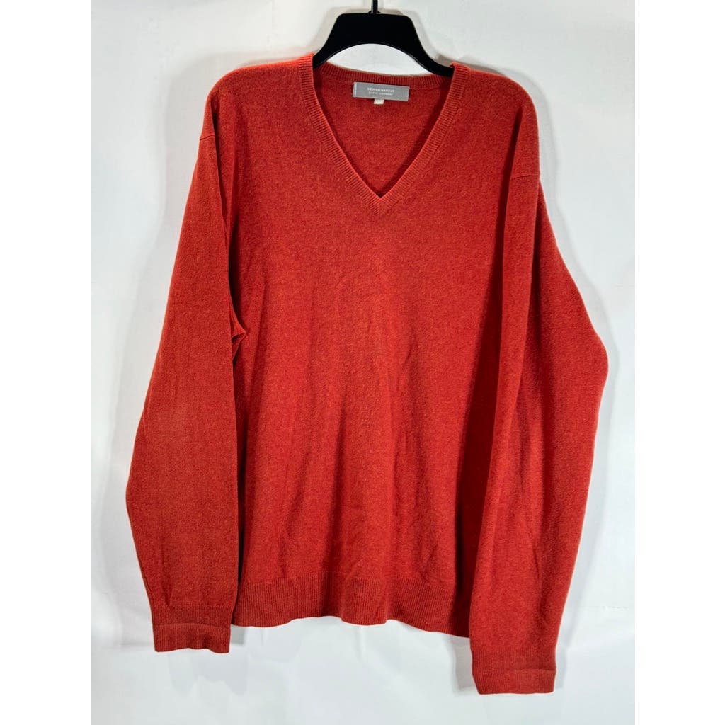 NEIMAN MARCUS Men's Orange Cloud Cashmere V-Neck Pullover Sweater SZ 2XL