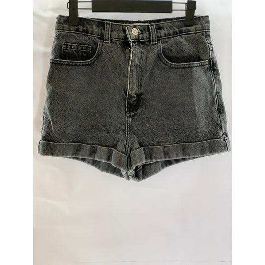 AMERICAN APPAREL JEANS Women's Stone Washed Black High-Rise Cuffed Shorts SZ 28