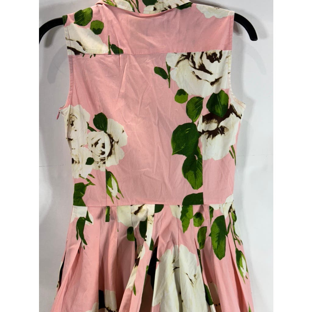 SAMANTHA SUNG Women's Pink Floral Claire Sleeveless Knee-Length Shirtdress SZ 2