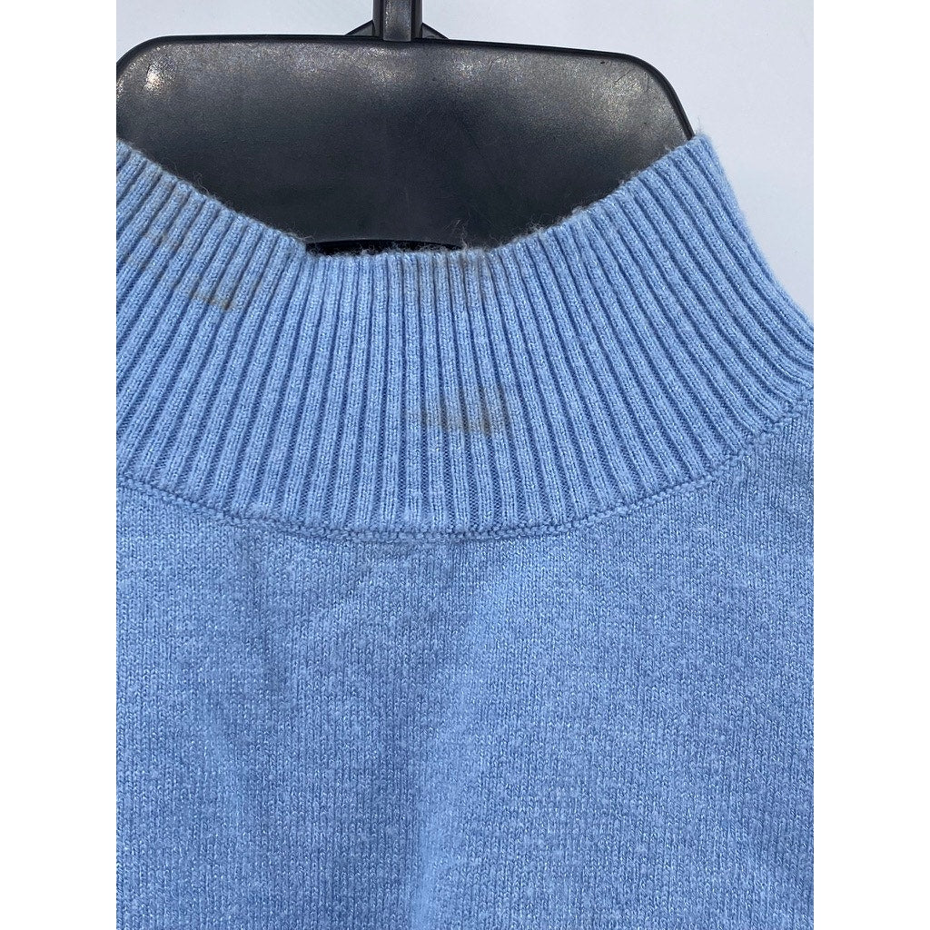 PRETTYLITTLETHING Women's Light Blue Knit Mock-Neck Cropped Sweater Top SZ S