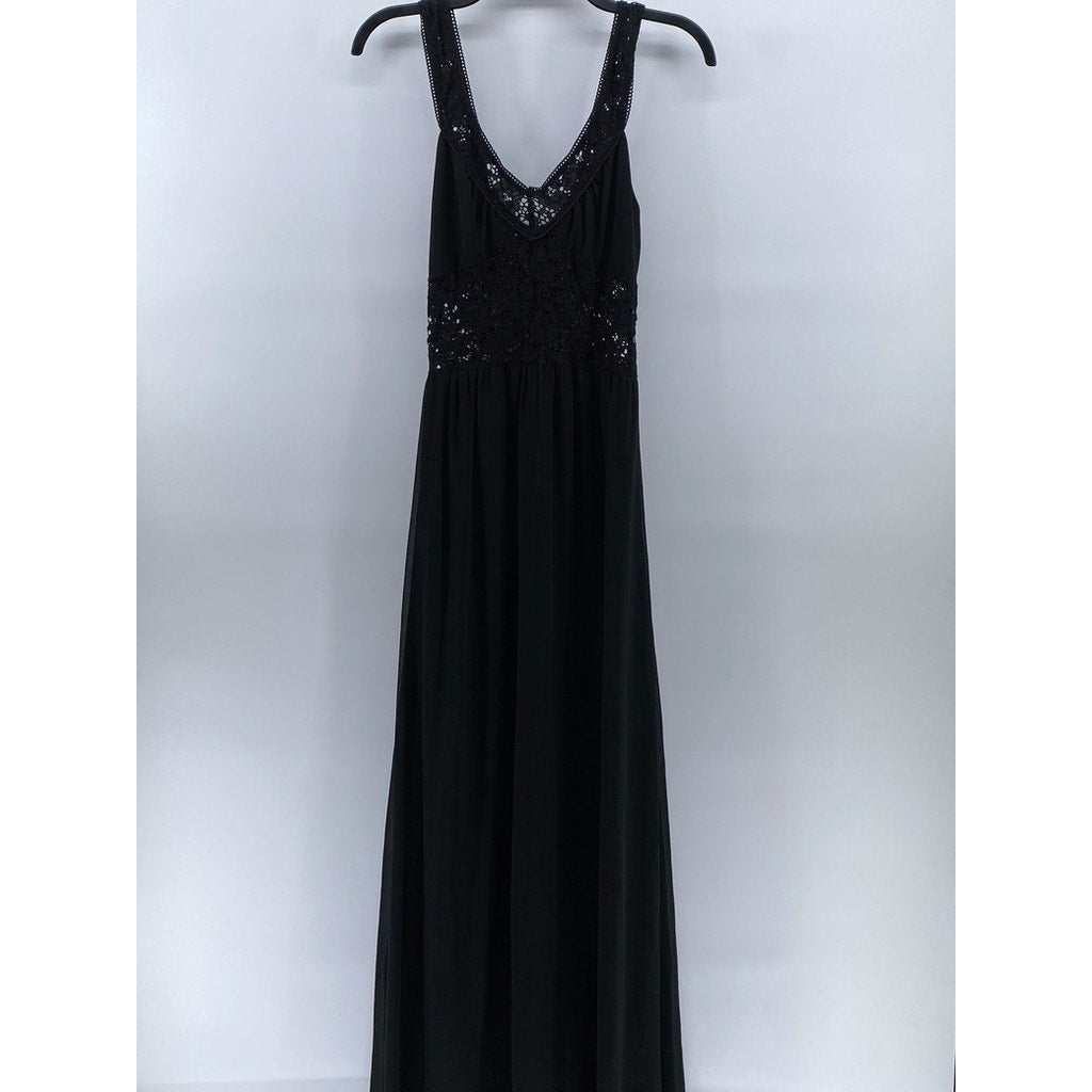 BOLBOU Women's Black Floral Lace Scoop-Neck Sleeveless Maxi Dress SZ S