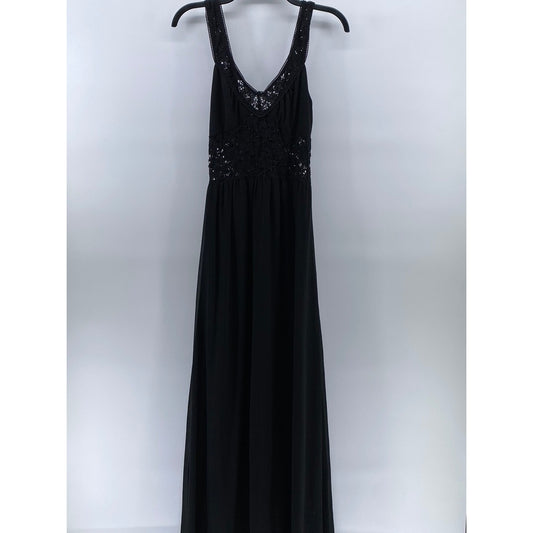 BOLBOU Women's Black Floral Lace Scoop-Neck Sleeveless Maxi Dress SZ S