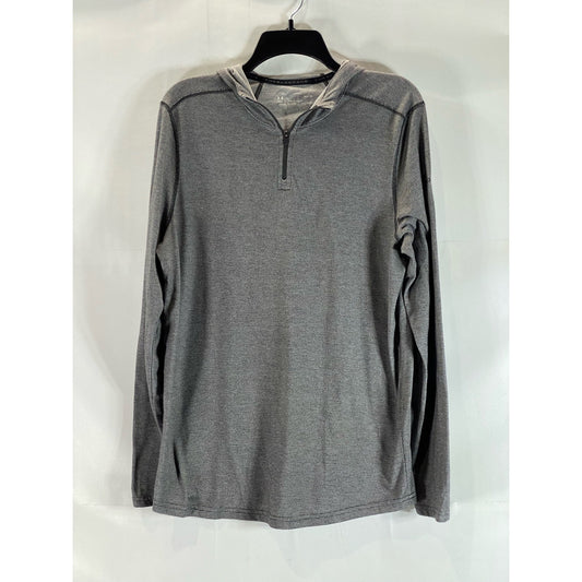 UNDER ARMOUR Men's Gray Threadborne Heatgear Loose Knit Quarter-Zip Hoodie SZ M