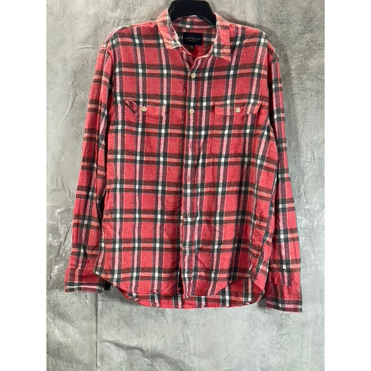LUCKY BRAND Men's Red Plaid Humboldt Workwear Button-Up Long Sleeve  Shirt SZ L