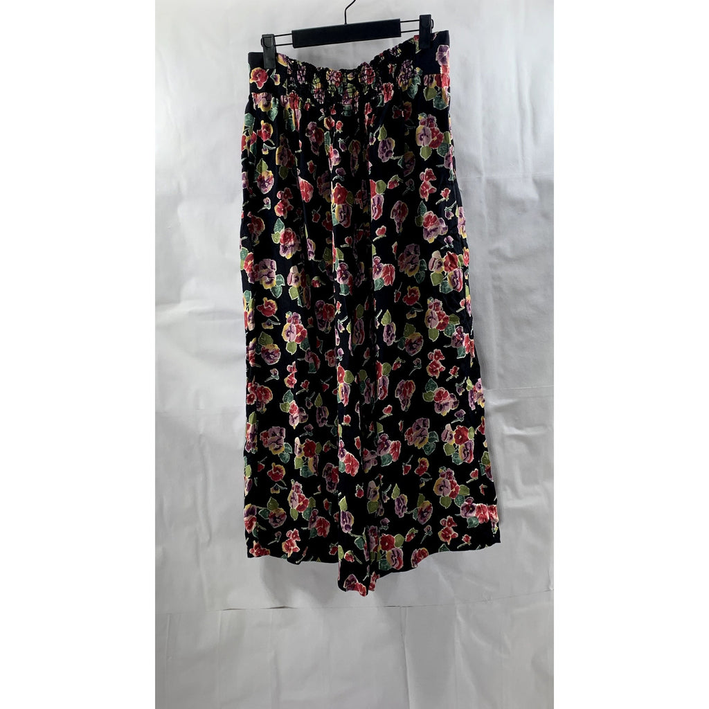 CAROLE LITTLE Women's Black Floral Loose-Fit Wide-Leg Pants SZ 8