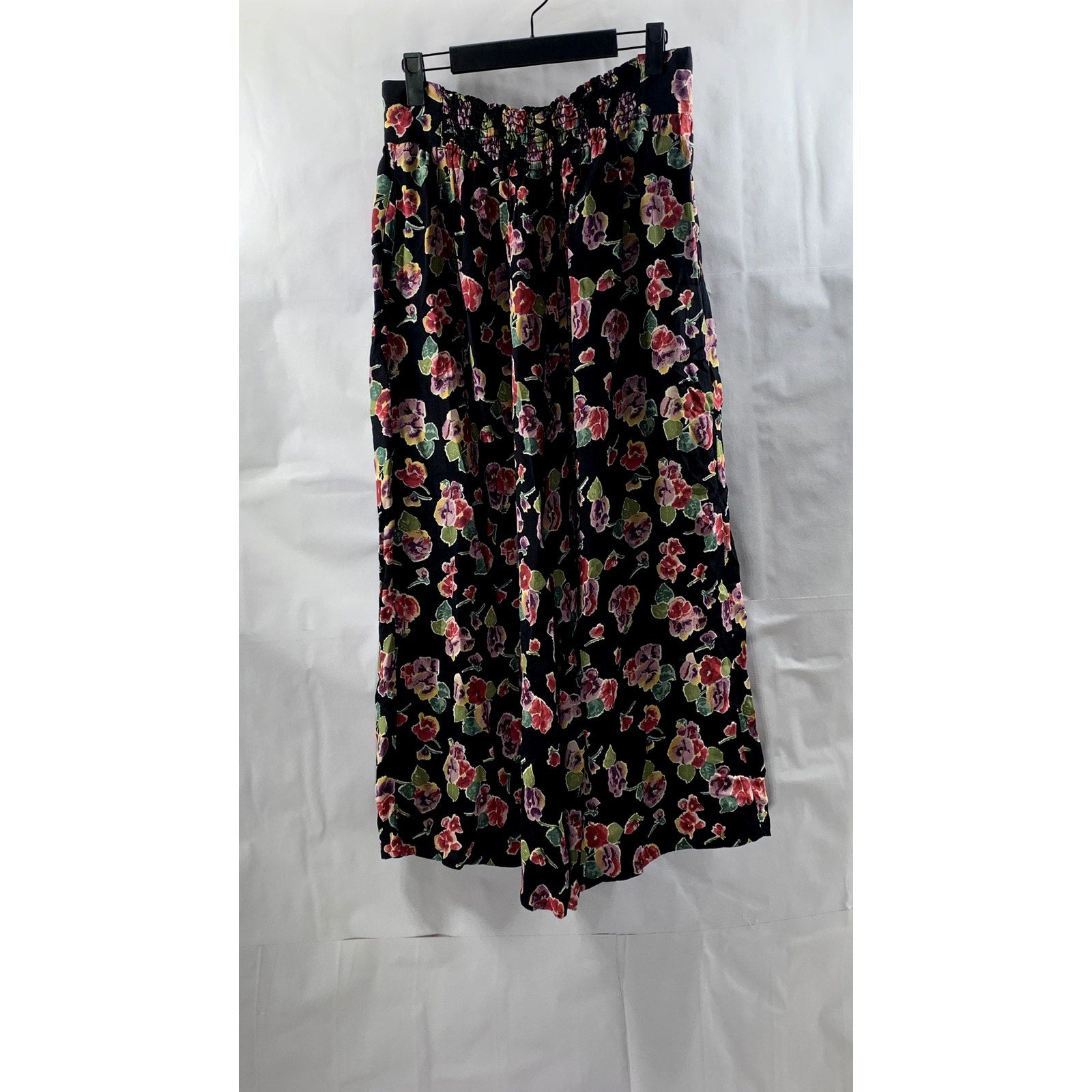 CAROLE LITTLE Women's Black Floral Loose-Fit Wide-Leg Pants SZ 8
