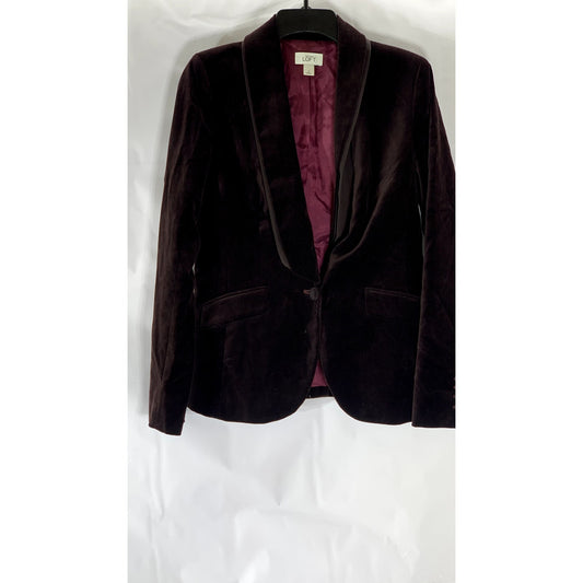 ANN TAYLOR LOFT Women's Burgundy Velvet Shawl Collar One-Button Blazer SZ 4