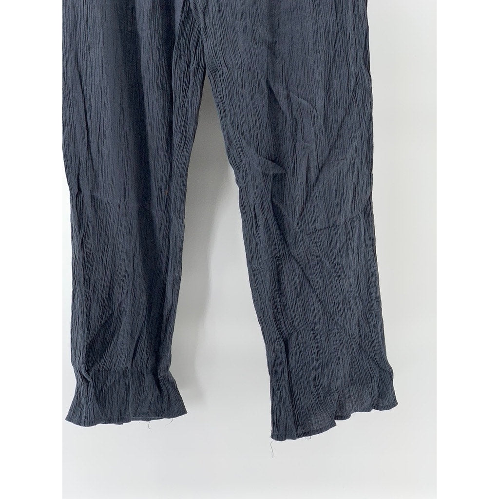 ZARA Women's Navy Crinkled Relaxed-Fit Straight-Leg Pull-On Drawstring Pant SZXS