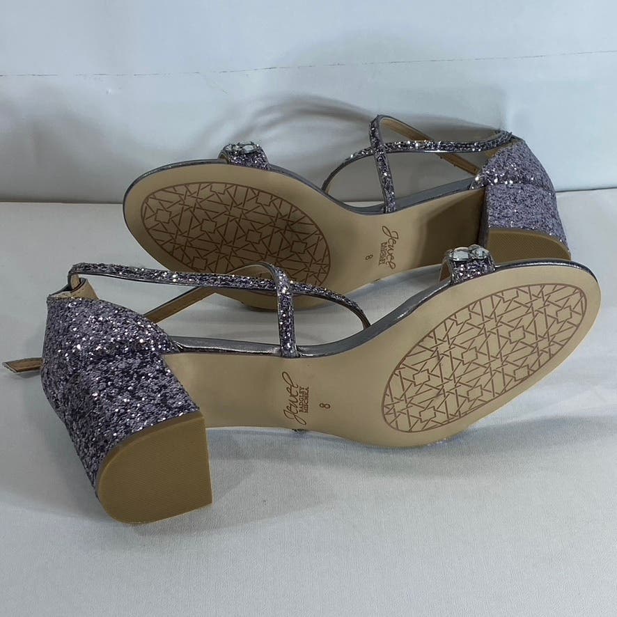 JEWEL BADGLEY MISCHKA Women's Smoke Glitter Claudia Block-Heel Sandals SZ 8