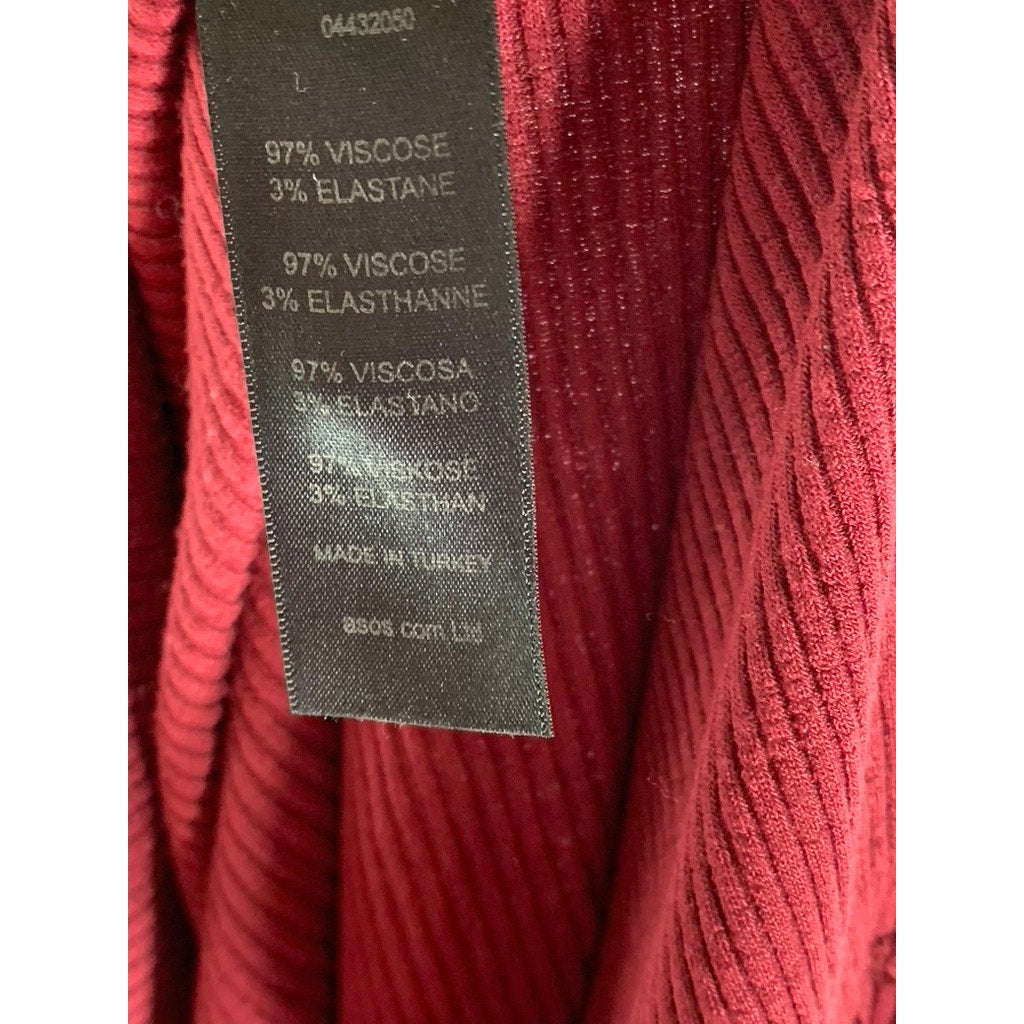 ASOS Women's Burgundy Ribbed Mock-Neck Sleeveless Ribbed Front-Slit Dress SZ 4