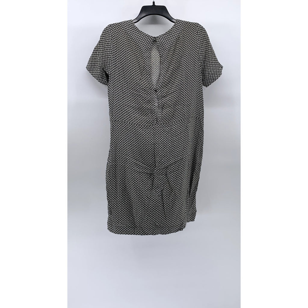 H&M Women's Black-White Mini Bow Print Crewneck Short Sleeve Mini Dress SZ 2