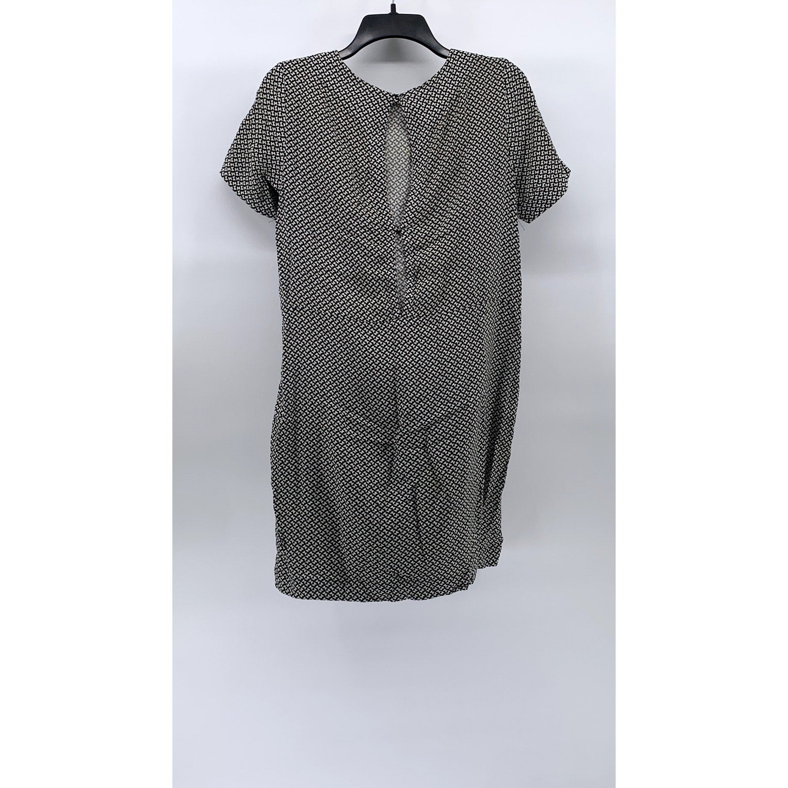 H&M Women's Black-White Mini Bow Print Crewneck Short Sleeve Mini Dress SZ 2