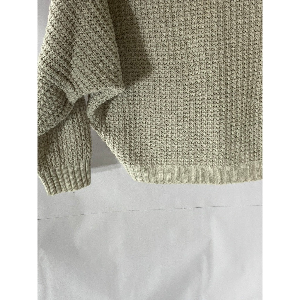 ZARA KNIT Women's Beige Crewneck Knit Dropped-Sleeves Sweater SZ M