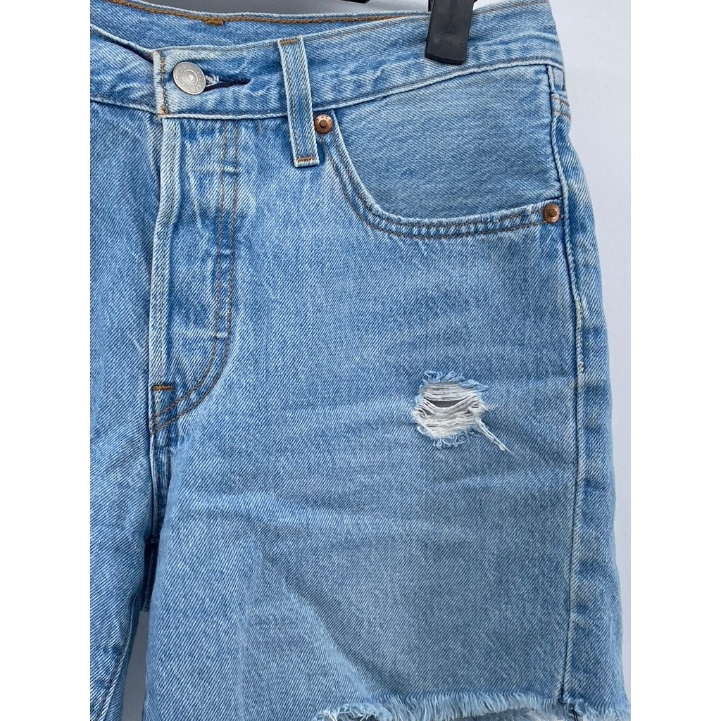 LEVI'S Women's Light Wash Blue Distressed 501 Denim Cutoff Shorts SZ 26