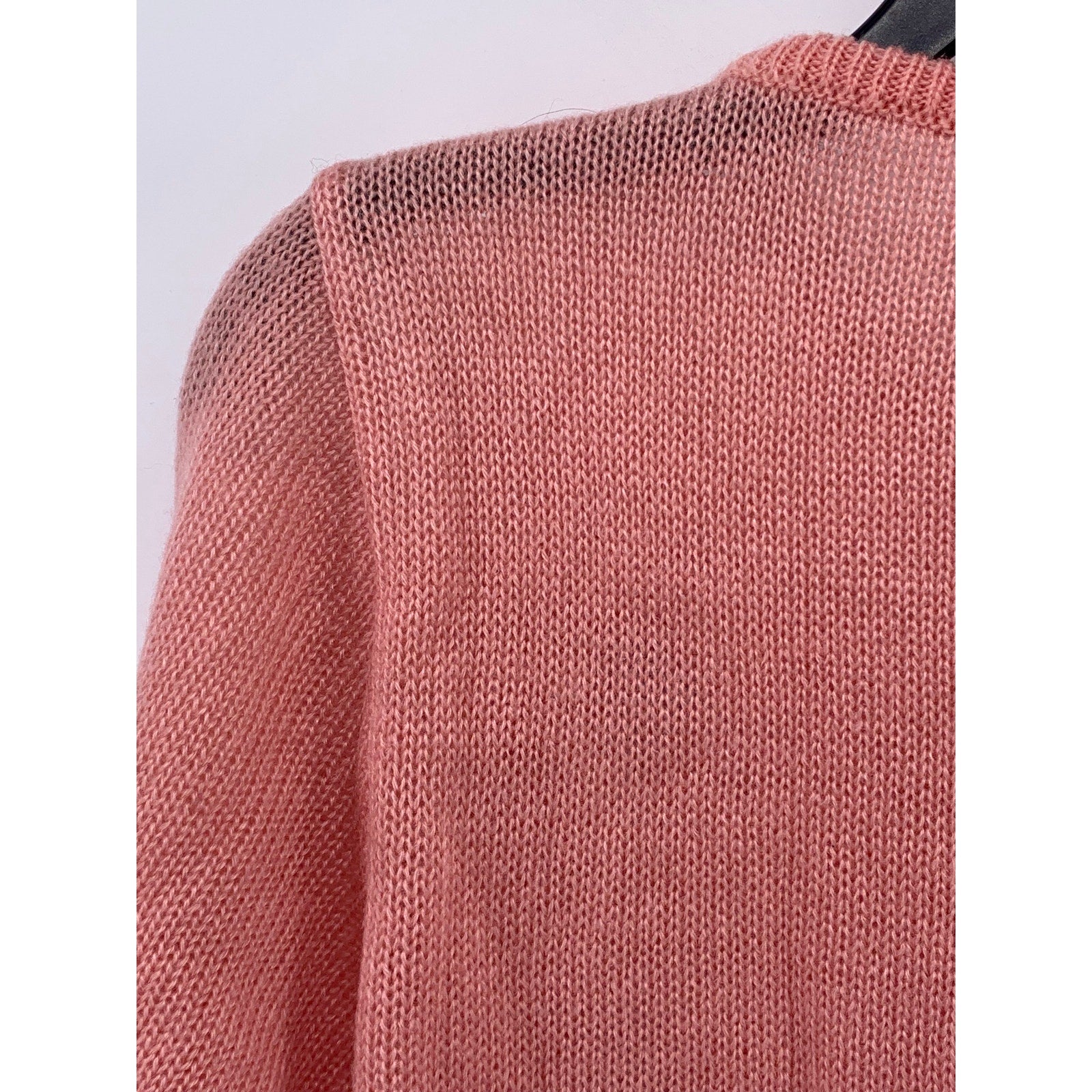 BERRIES Women's Vintage Pink Knit Floral Cutout Long Sleeve Ruffle Sweater SZ L