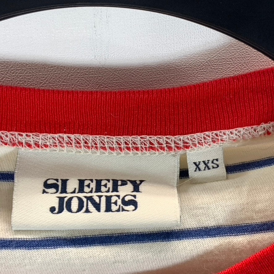 SLEEPY JONES Women's Cream/Navy Striped Crewneck Colorblock Pajama Top SZ XXS