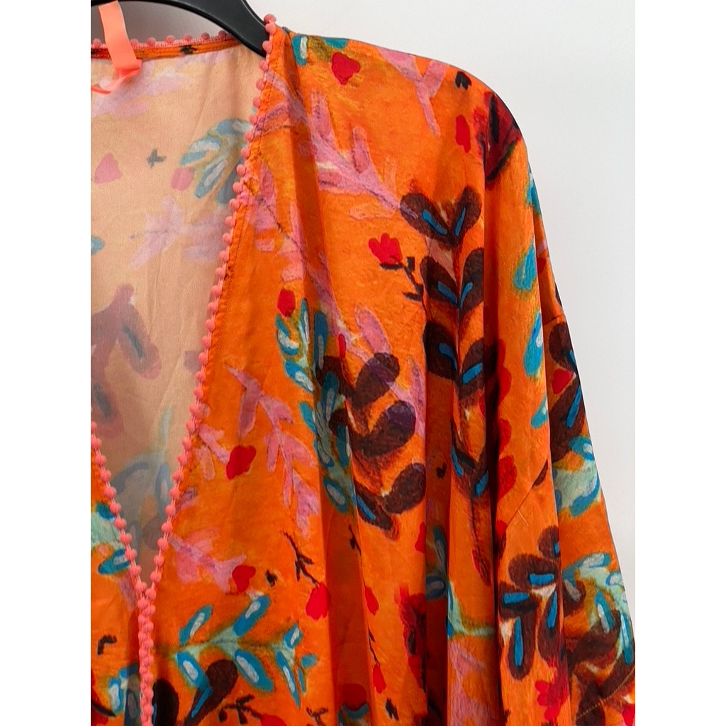 ROEGIE Women's Orange Printed Knit Trim V-Neck Loose-Fit Pullover Dress SZ M