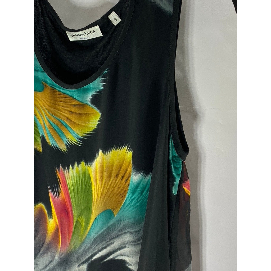 PATRICIA LUCA MILANO Women's Black Floral Scoop-Neck Tank Dress SZ S