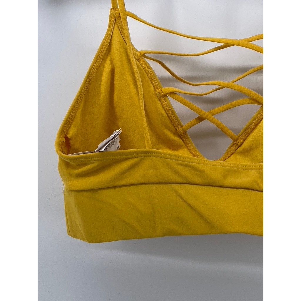 FOREVER 21 Women's Mustard Yellow Strappy V-Neck Spaghetti Strap Bikini Top SZ S