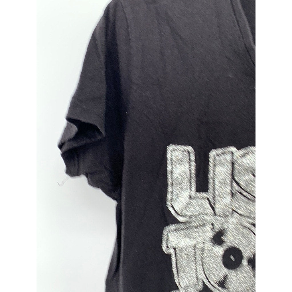 PRIMARK Women's Black V-Neck Listen To The DJ's Short Sleeve T-Shirt SZ S