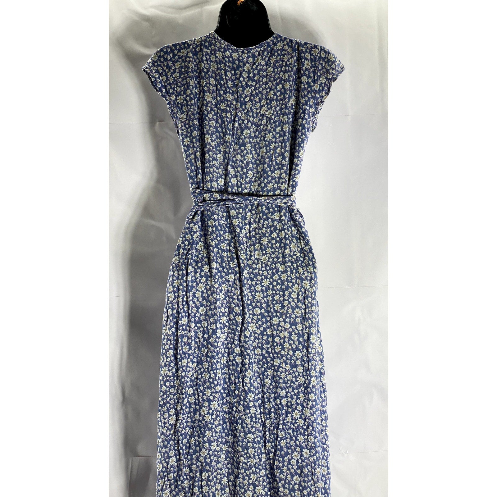 WALKER & WADE Women's Blue Floral Ruffle-Trim V-Neck Wrap Midi Dress SZ XS