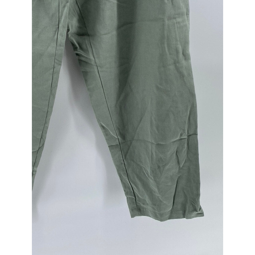 KURT LYLE Women's Green Linen-Blend Pleated Straight-Leg Relaxed-Fit Pant SZ S