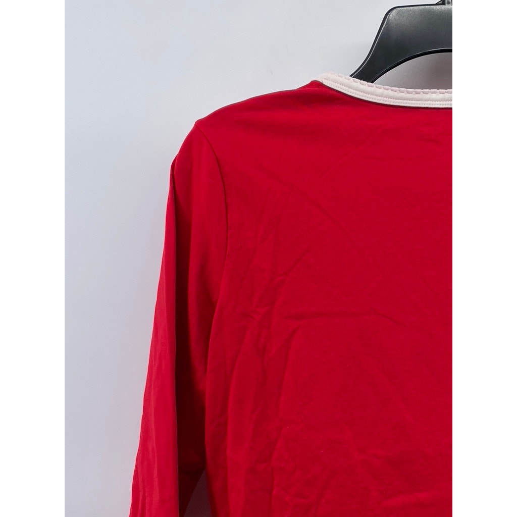 LANDS' END Women's Red-White Trim Crewneck Long Sleeve Pajama Top SZ XS