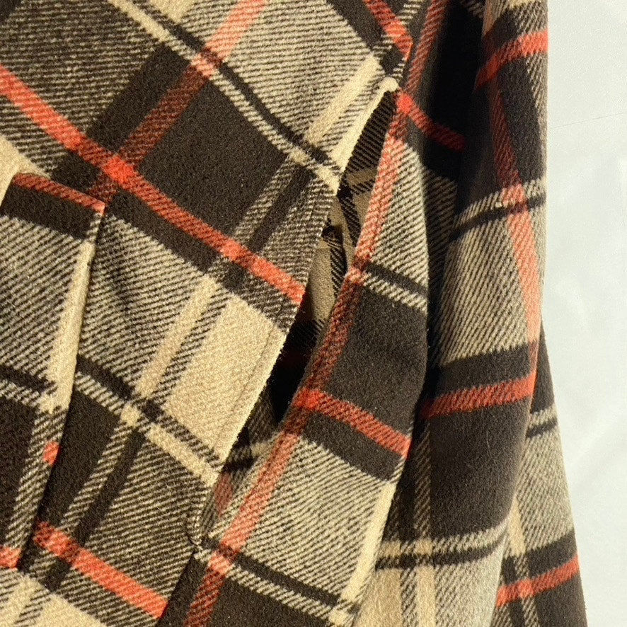 COCO + CARMEN Women's Hooded Brown Plaid Toggle Poncho Ruana OS