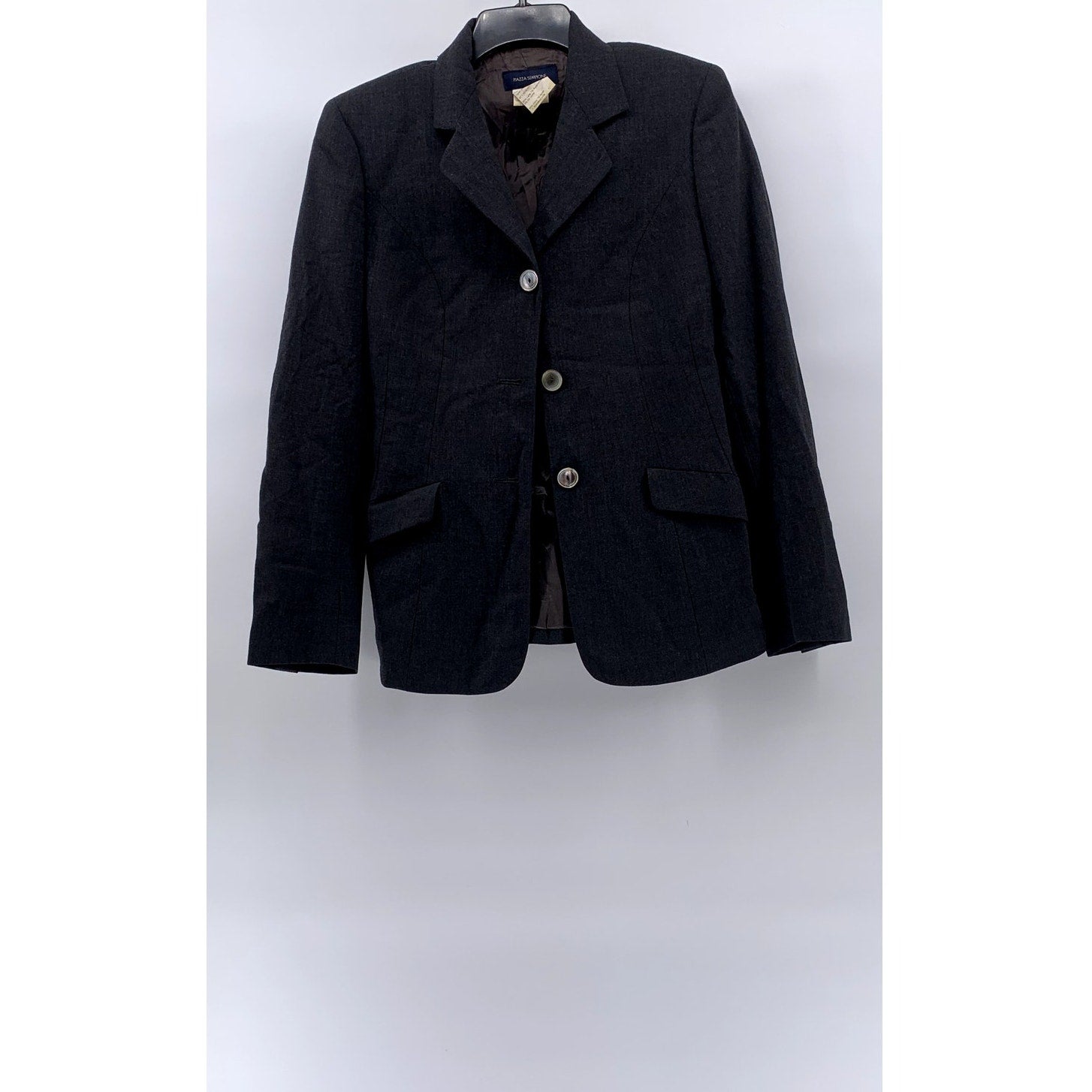 PIAZZA SEMPIONE Women's Black Three-Button Notch Collar Blazer SZ 42(6)