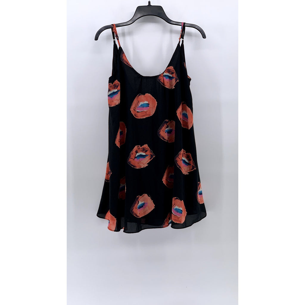 BUDDY LOVE Women's Black-Red Lip Print Melanie Scoop-Neck A-Line Mini Dress SZ S