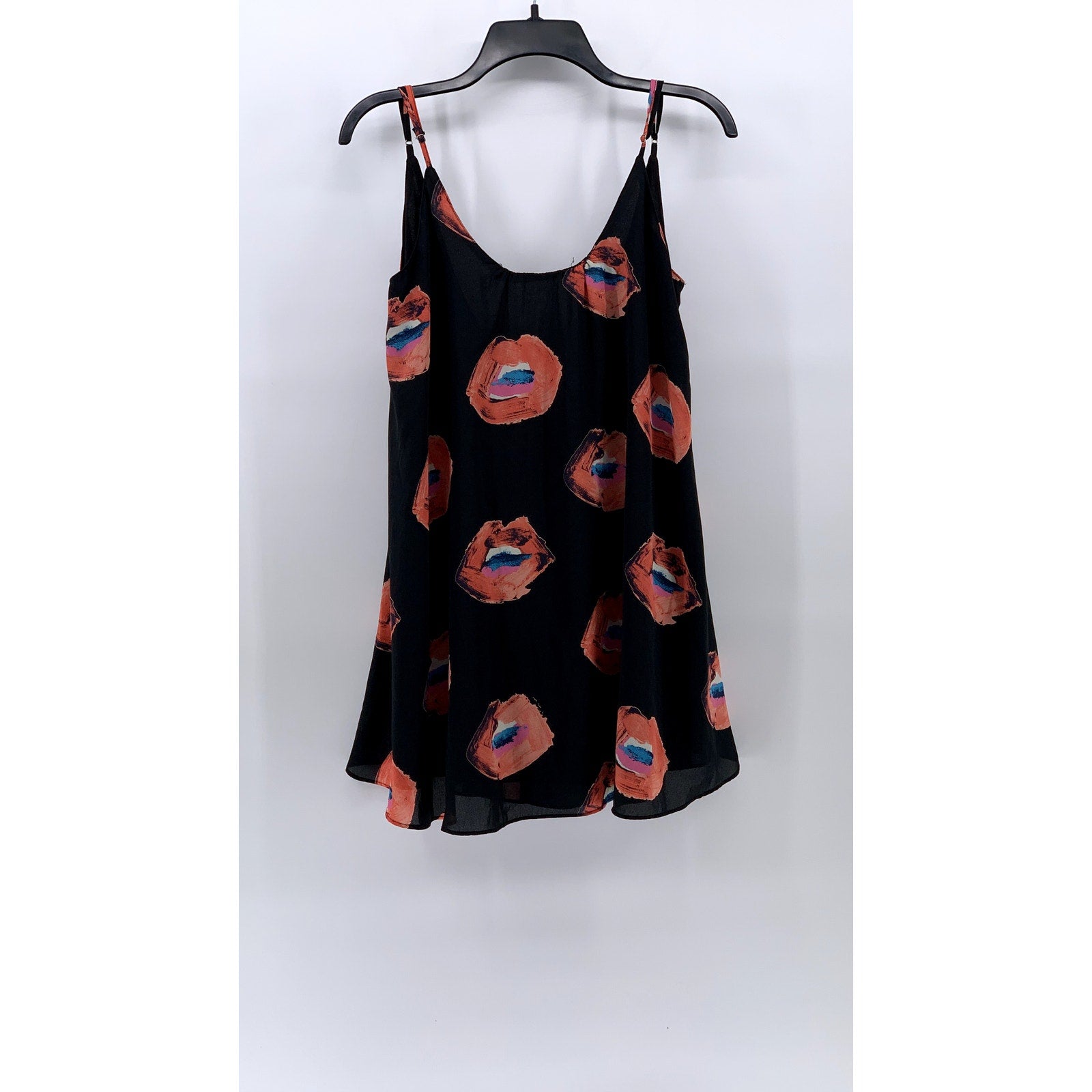 BUDDY LOVE Women's Black-Red Lip Print Melanie Scoop-Neck A-Line Mini Dress SZ S