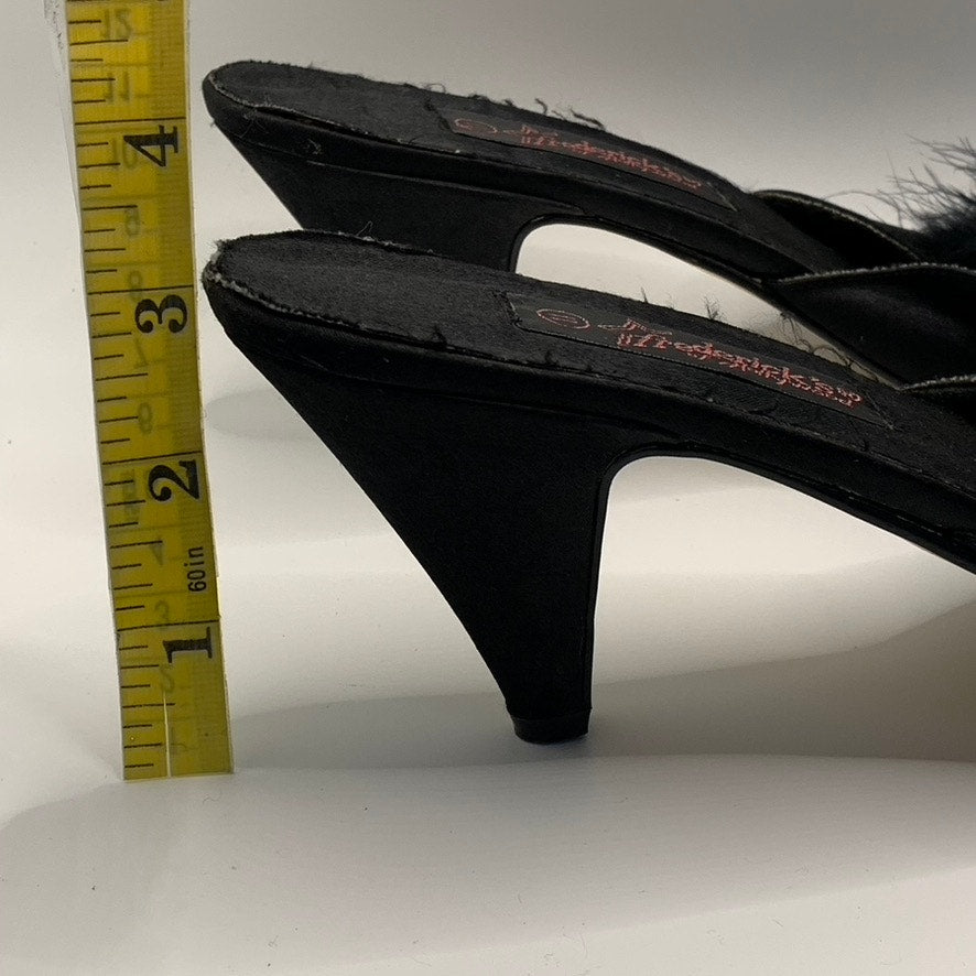 FREDERICK'S OF HOLLYWOOD Women's Black Peep-Toe Feather Slip-On 1980's Heel SZ11