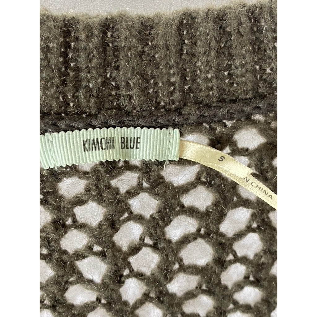 KIMCHI BLUE Women's Brown Crochet Knit V-Neck Long Sleeve Pullover Sweater SZ S
