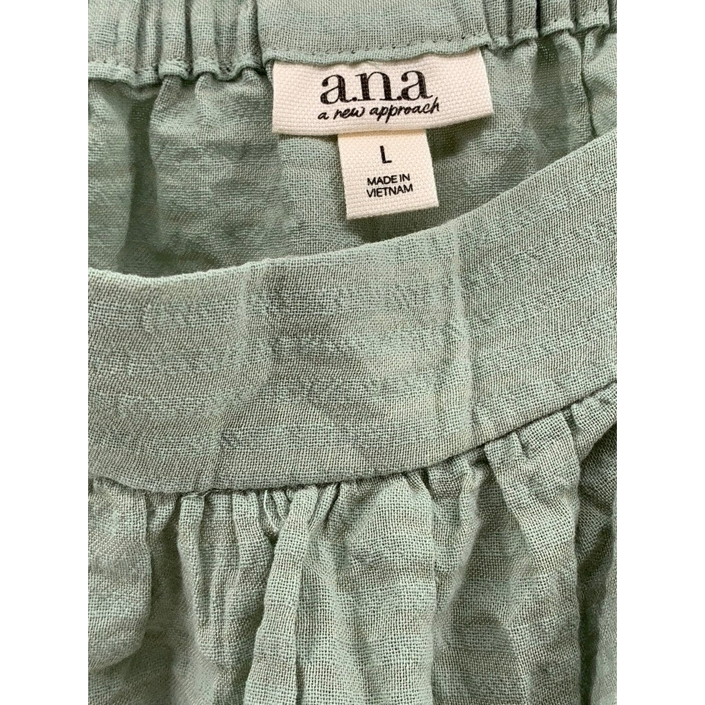 A.N.A A NEW APPROACH Women's Green Tie-Sleeve Cotton-Blend Tank Top SZ L