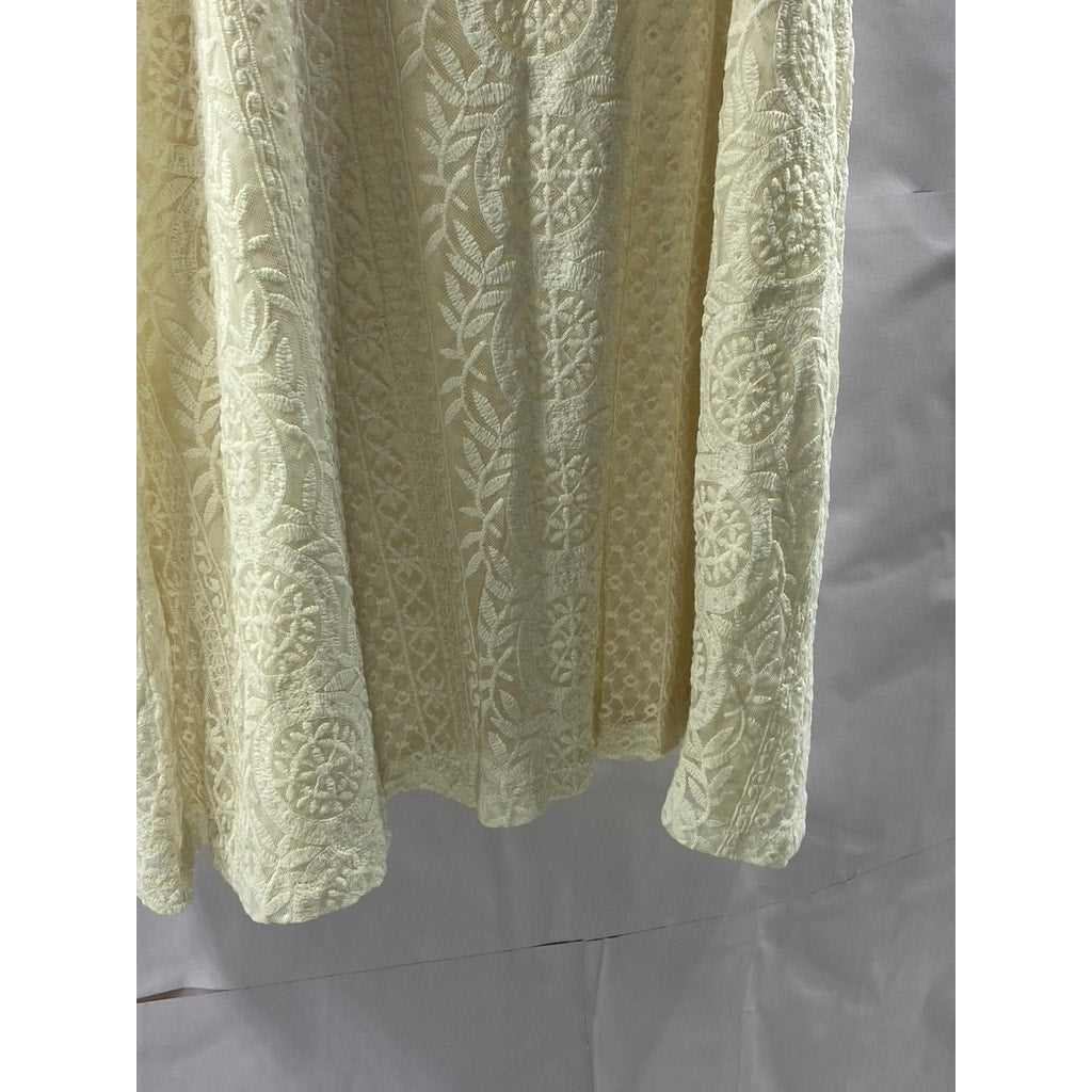 PULL& BEAR Women's Cream Lace Scoop-Neck Spaghetti Strap A-line Mini Dress SZ M