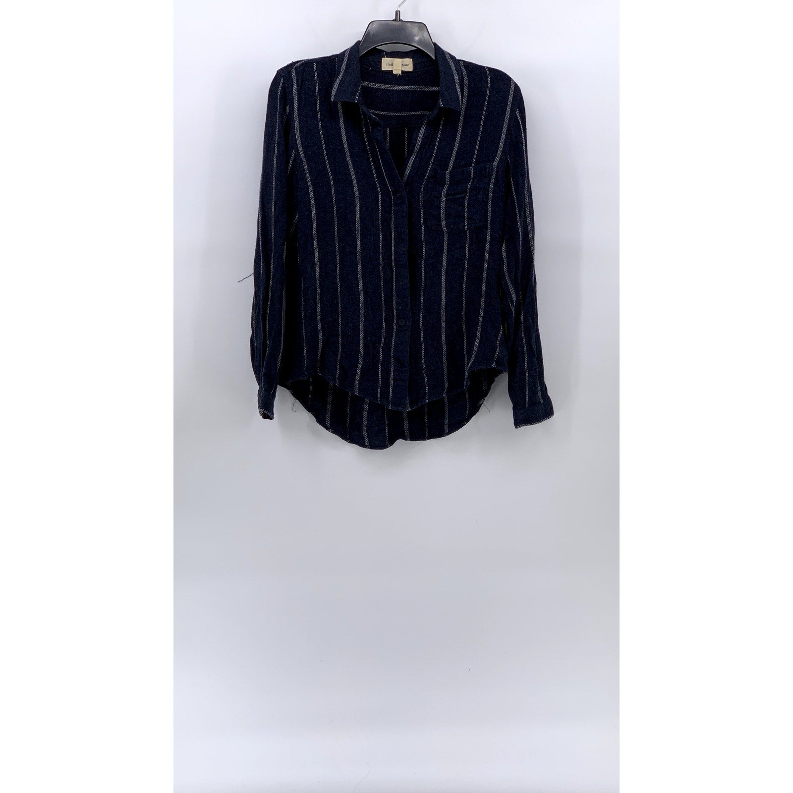 CLOTH & STONE Women's Navy Button-Up Long Sleeve Striped Tulane Top SZ S