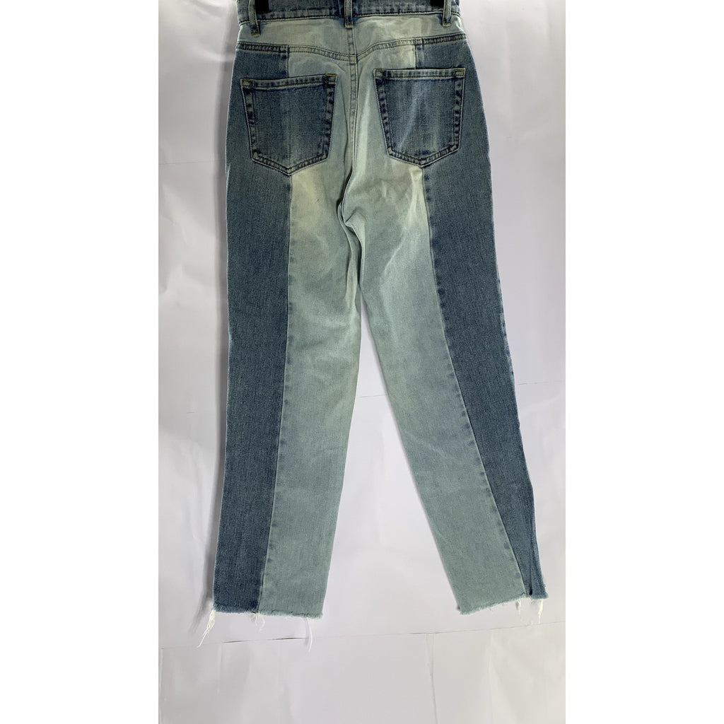 PACSUN Women's Blue Patchwork High-Rise Straight Denim Raw-Hem Jean SZ 24