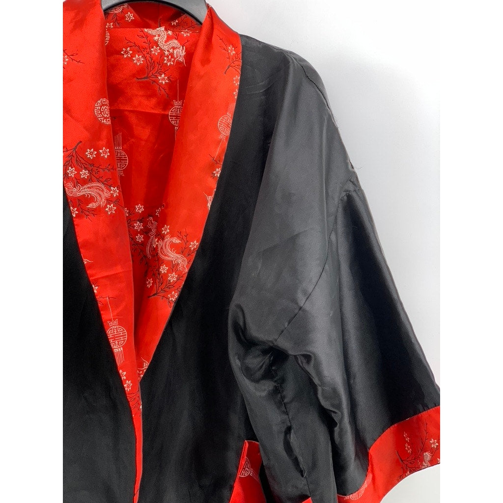 UNBRANDED Unisex Black-Red Vintage Rare Thai Silky Dragon Reversible Kimono