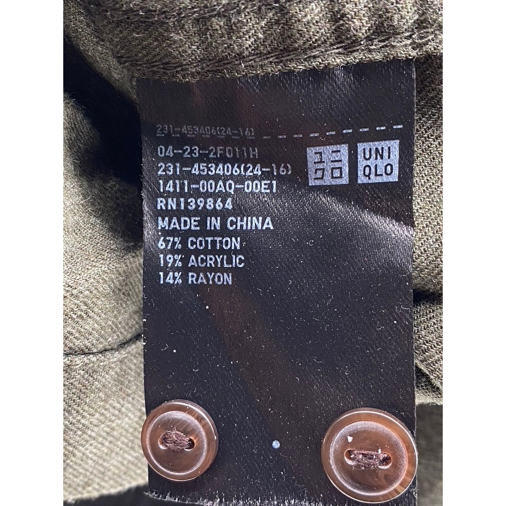 UNIQLO Women's Olive Green Soft Brushed Button-Up Long Sleeve Top SZ XS