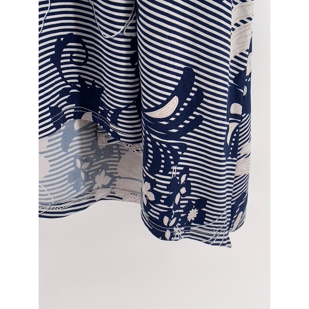 AVENUE Women's Plus Navy Floral Striped Scoop-Neck Short Sleeve Top SZ 26/28