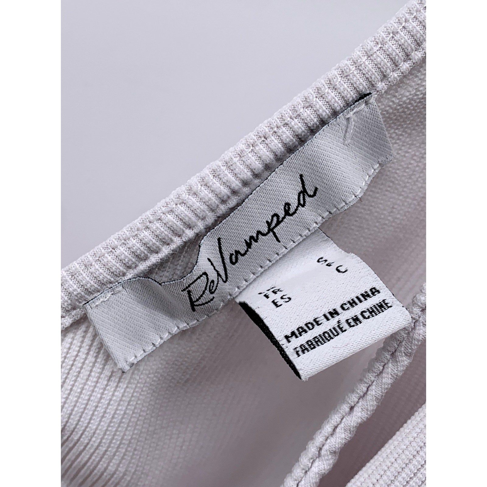 REVAMPED Women's White Ribbed V-Neck Short Sleeve Cropped Wrap Top SZ S