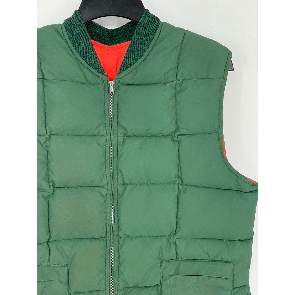 UNBRANDED Men's Forest Green-Orange Reversible Zip-Up Puffer Vest SZ S