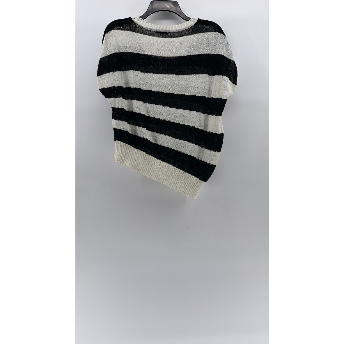 LX STUDIOS Women's Black-Cream Striped Crewneck Asymmetrical Hem Knit Top SZ S