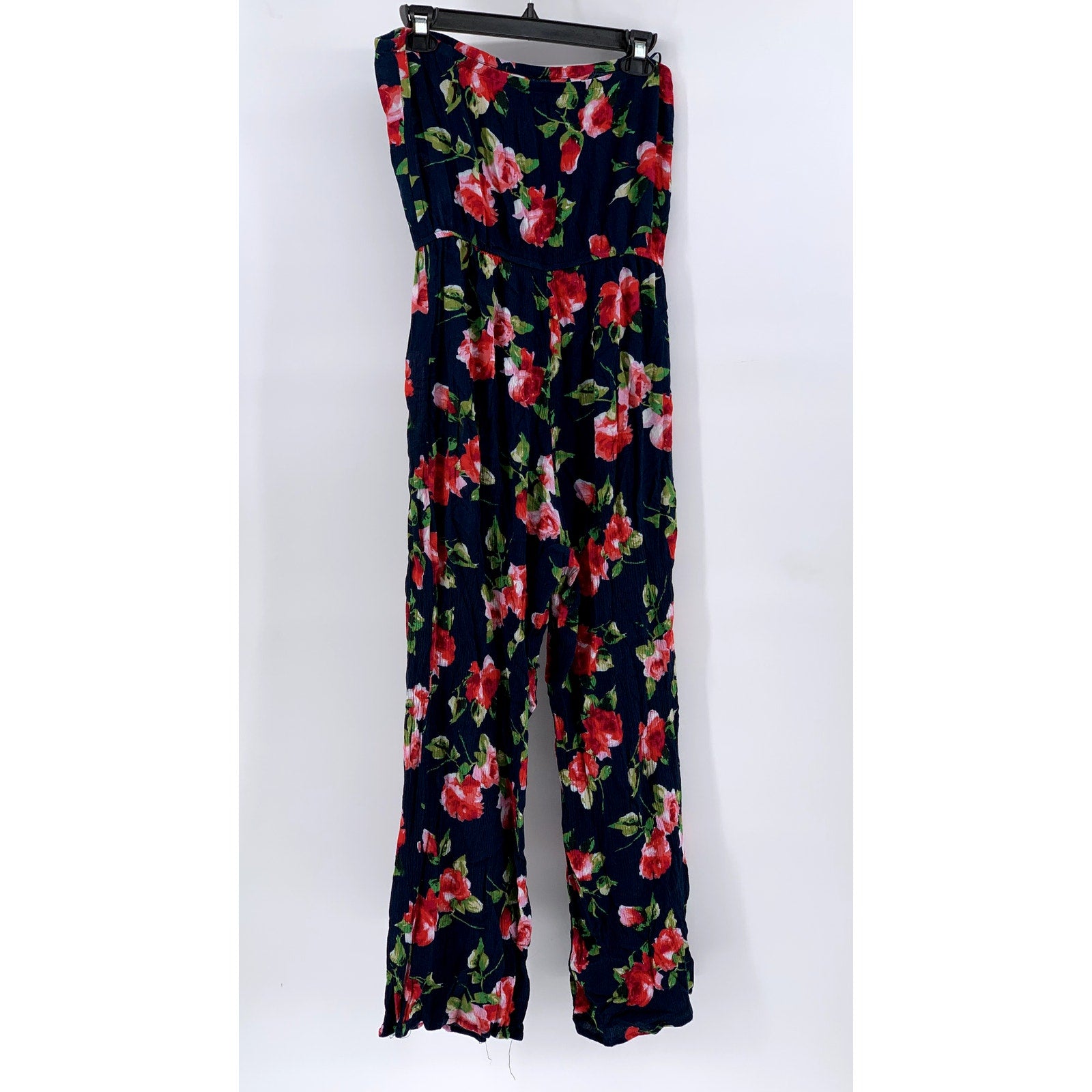AMBIANCE APPAREL Women's Green-Floral Strapless Jumpsuit SZ M