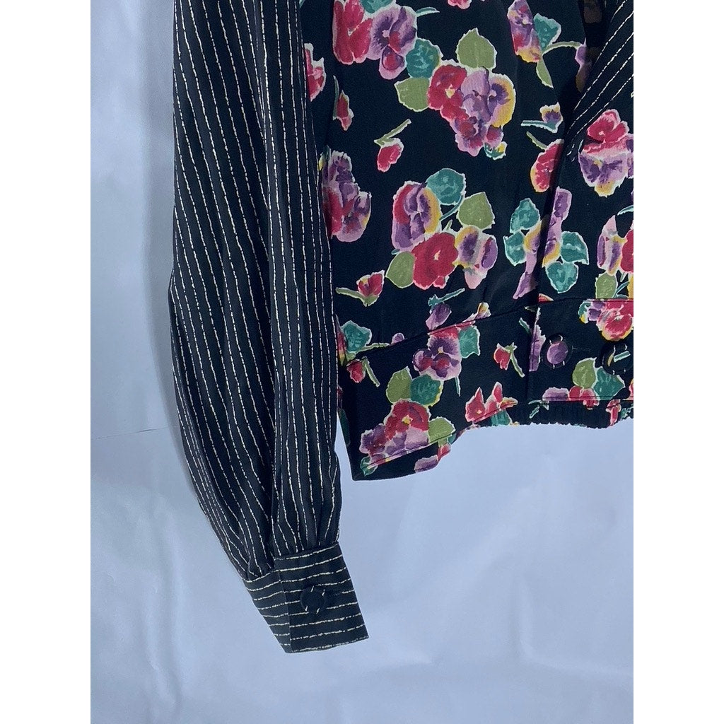 CAROLE LITTLE Women's Vintage Black Floral Pinstripe Two-Button Blazer SZ 8