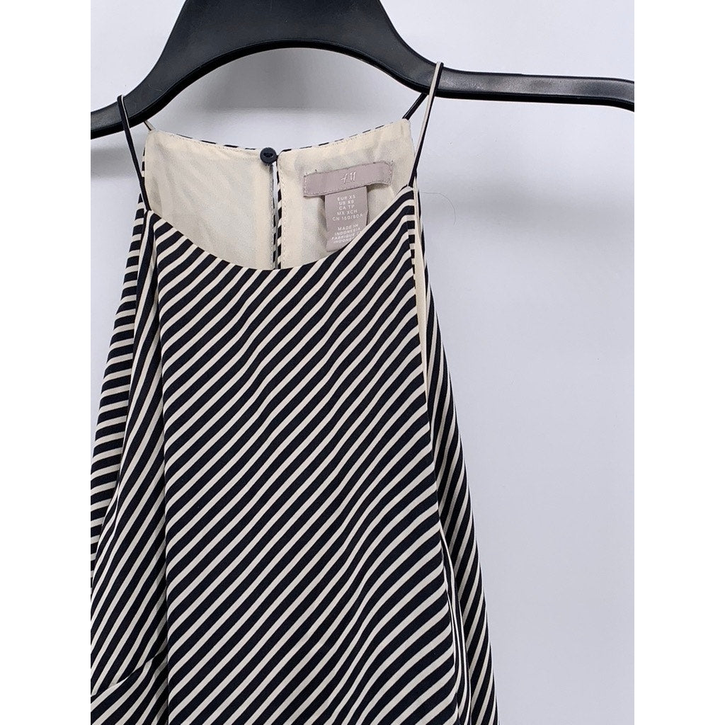 H&M Women's Black-Beige Striped Halter-Style Mini Dress SZ XS