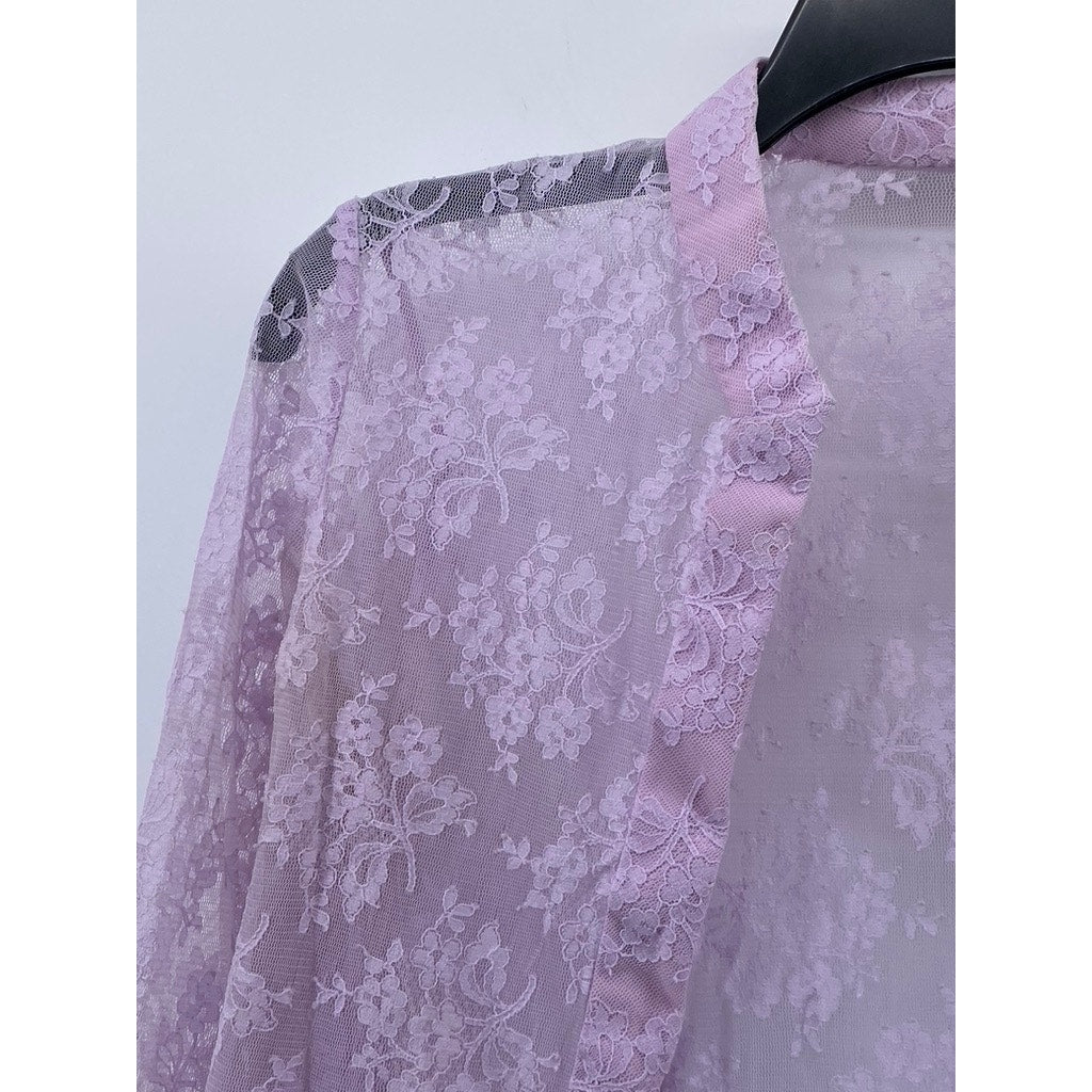UNBRANDED Women's Lilac Floral Lace Long Sleeve Open-Front Cardigan SZ S