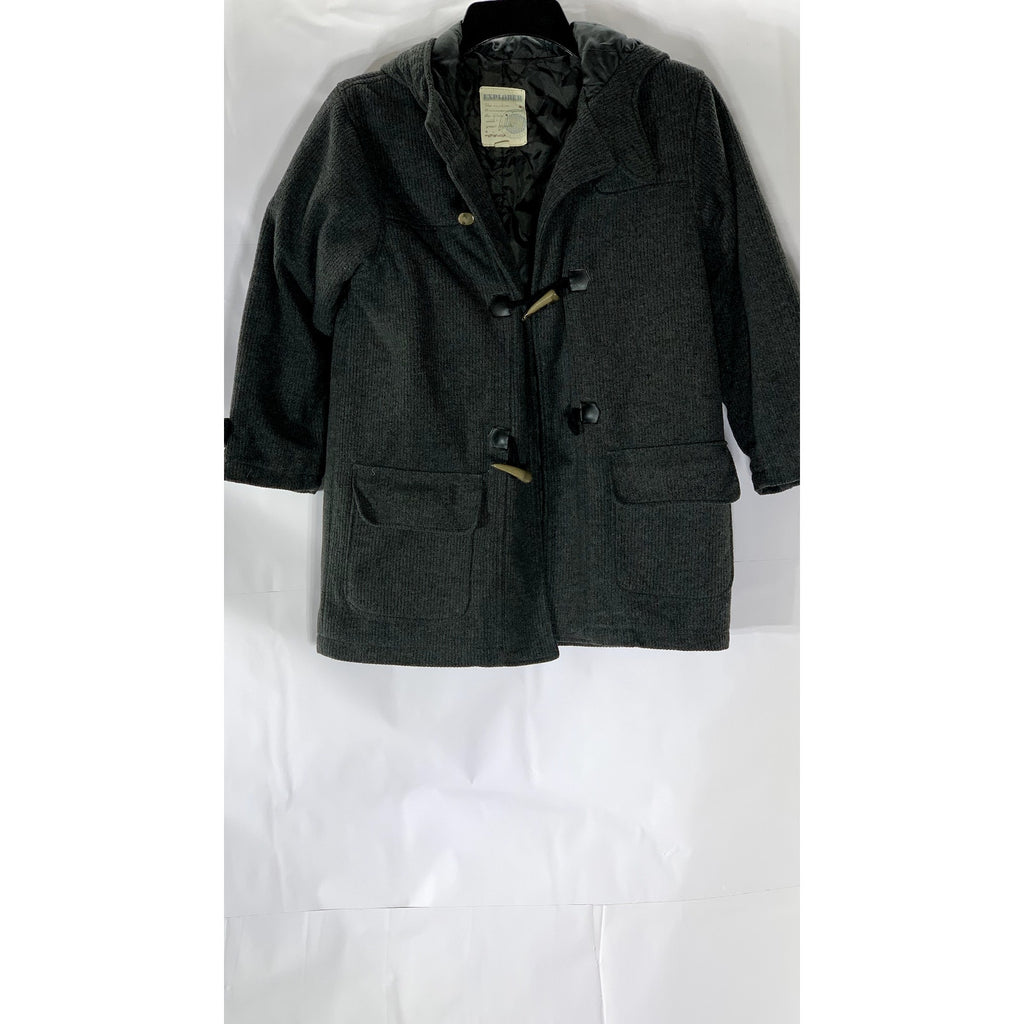 MOTHERWAYS Girls' Gray Ribbed Shark Tooth Closure Hooded Coat SZ 130(US-M8-10)